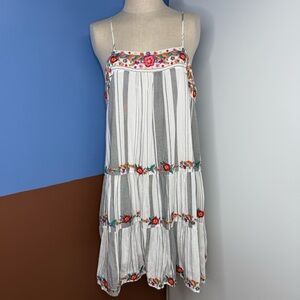 Savanna‎ Jane Floral Embroidered Tiered Dress Striped Size Large